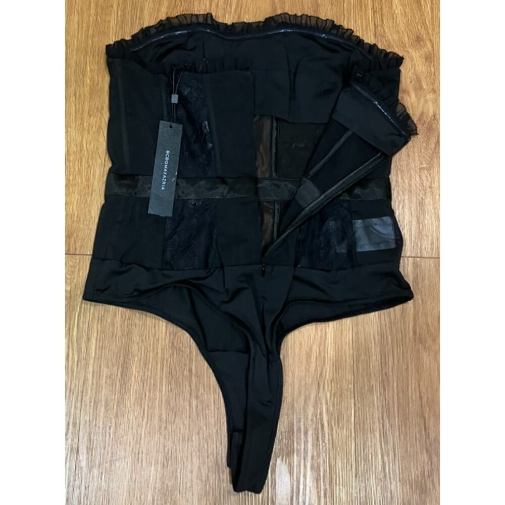 Black Strapless Lace-Trim Bodysuit - Picture 3 of 7